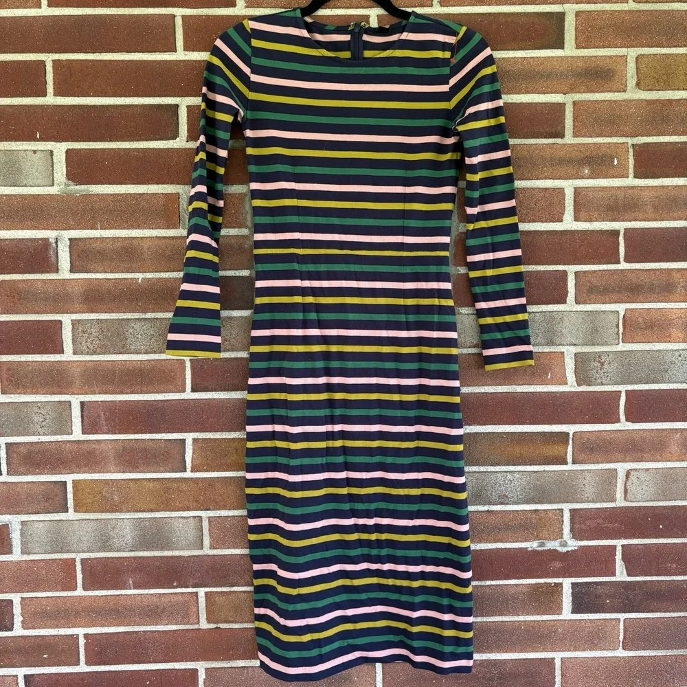 J. Crew Striped Long Sleeve MIDI Dress Cotton Women's Sz 00 A2931
